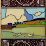 Teodoro Wolf Ferrari, Paesaggio, Casa, Betulle, 1912 vetro, 33,5 X 29 cm ogni singolo pannello. Collezione Coin