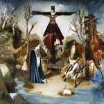 Trittico delle Sante(Santa Gemma Galgani, Santa Liberata, Santa Mustiola) Olio,bitume e resina su tela(trittico composto da tre pannelli 55×82)mis.totali 165×82. 2017