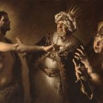 Giovanni Gasparro, Amoris laetitia. San Giovanni Battista ammonisce l’adulterio di Erode Antipa ed Erodiade. Olio su tela, 100×150 cm, 2017