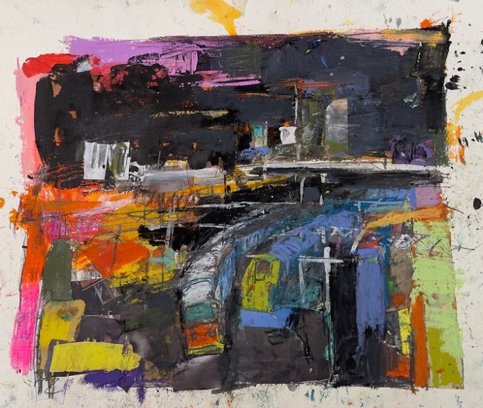 Milano Ponte della Ghisolfa, 2025, tecnica mista su carta intelata, cm 40x50 - Copia